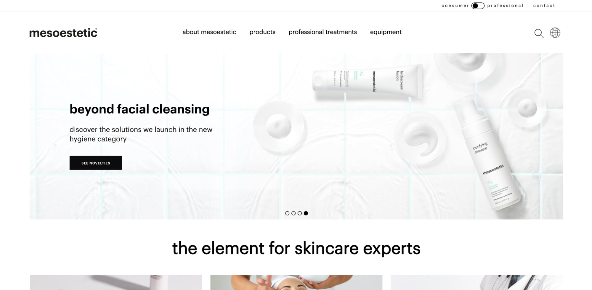 The mesoestetic homepage.