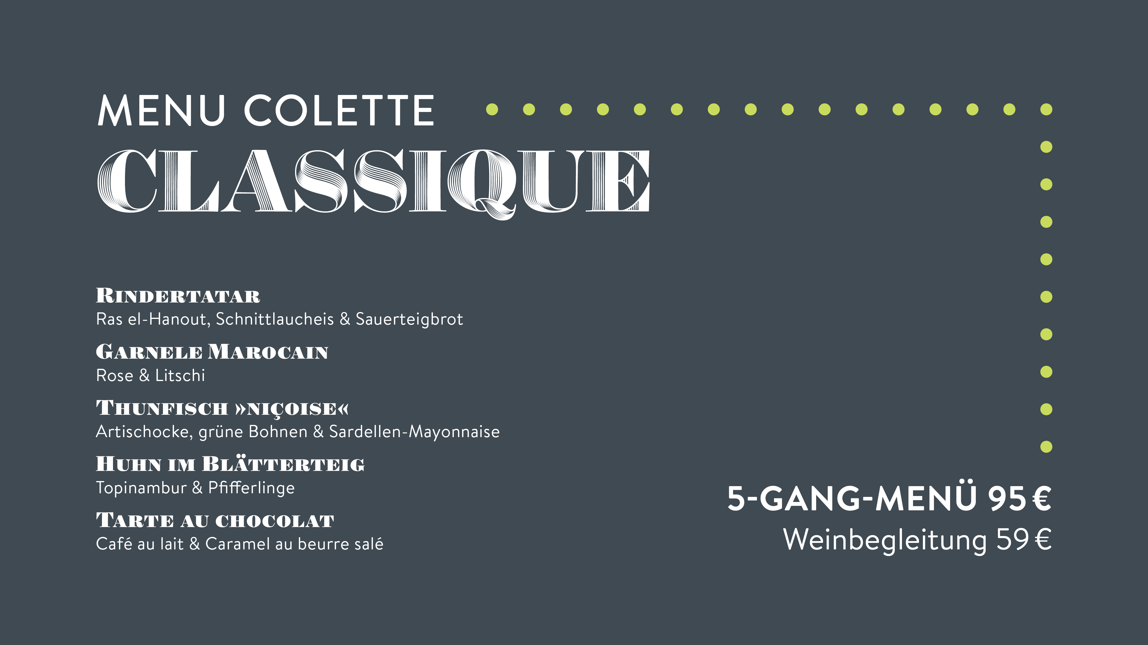 Speisekarte Menu Colette Classique 5-Gang-Menü