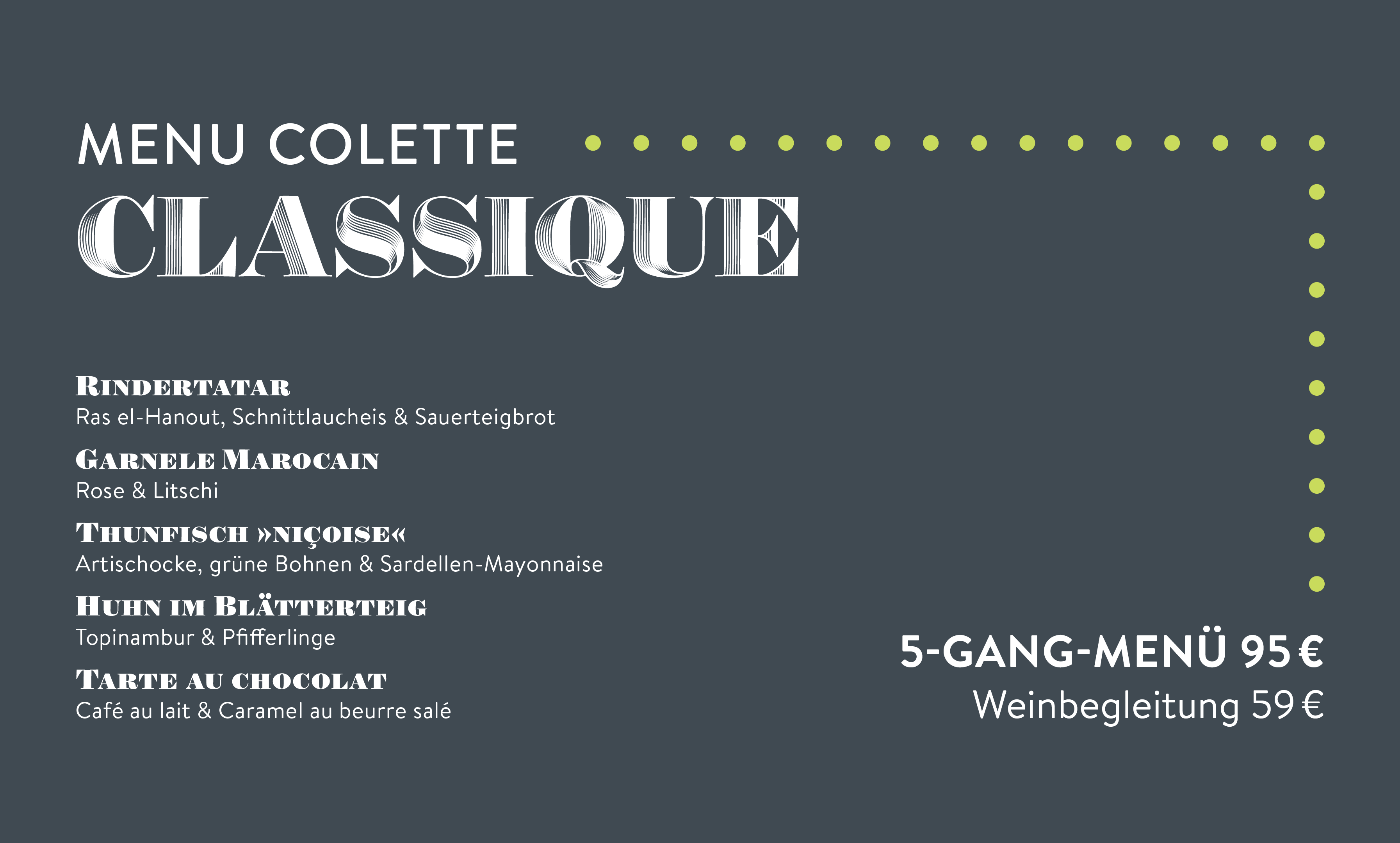 Speisekarte Menu Colette Classique 5-Gang-Menü