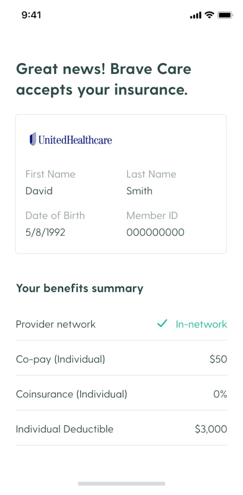 Insurance acceptance screen on mobile app