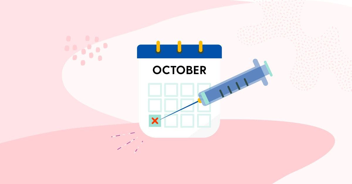Illustration of a syringe targeting a calendar day in October. 