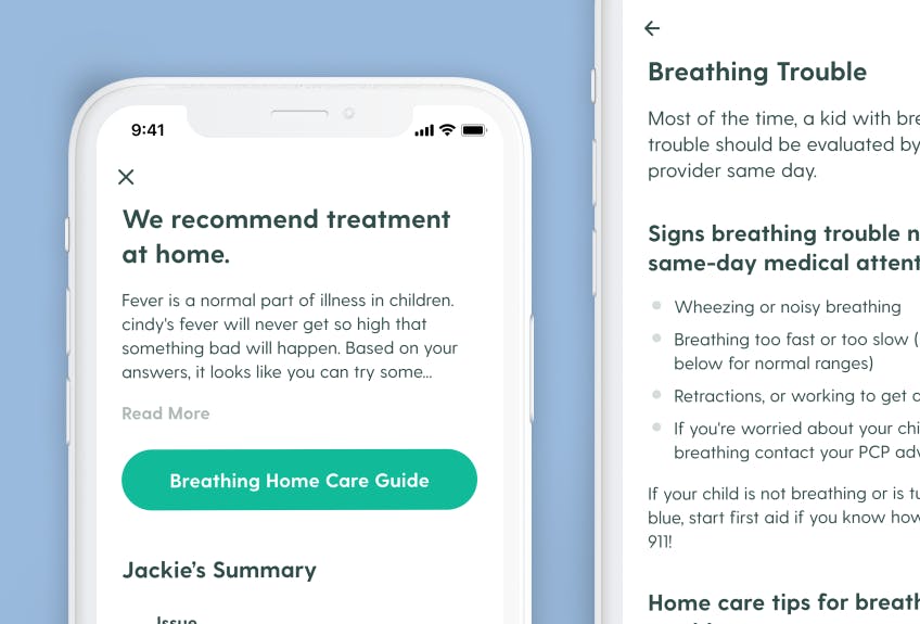 A smartphone shows the recommendation screen of the Symptom Checker