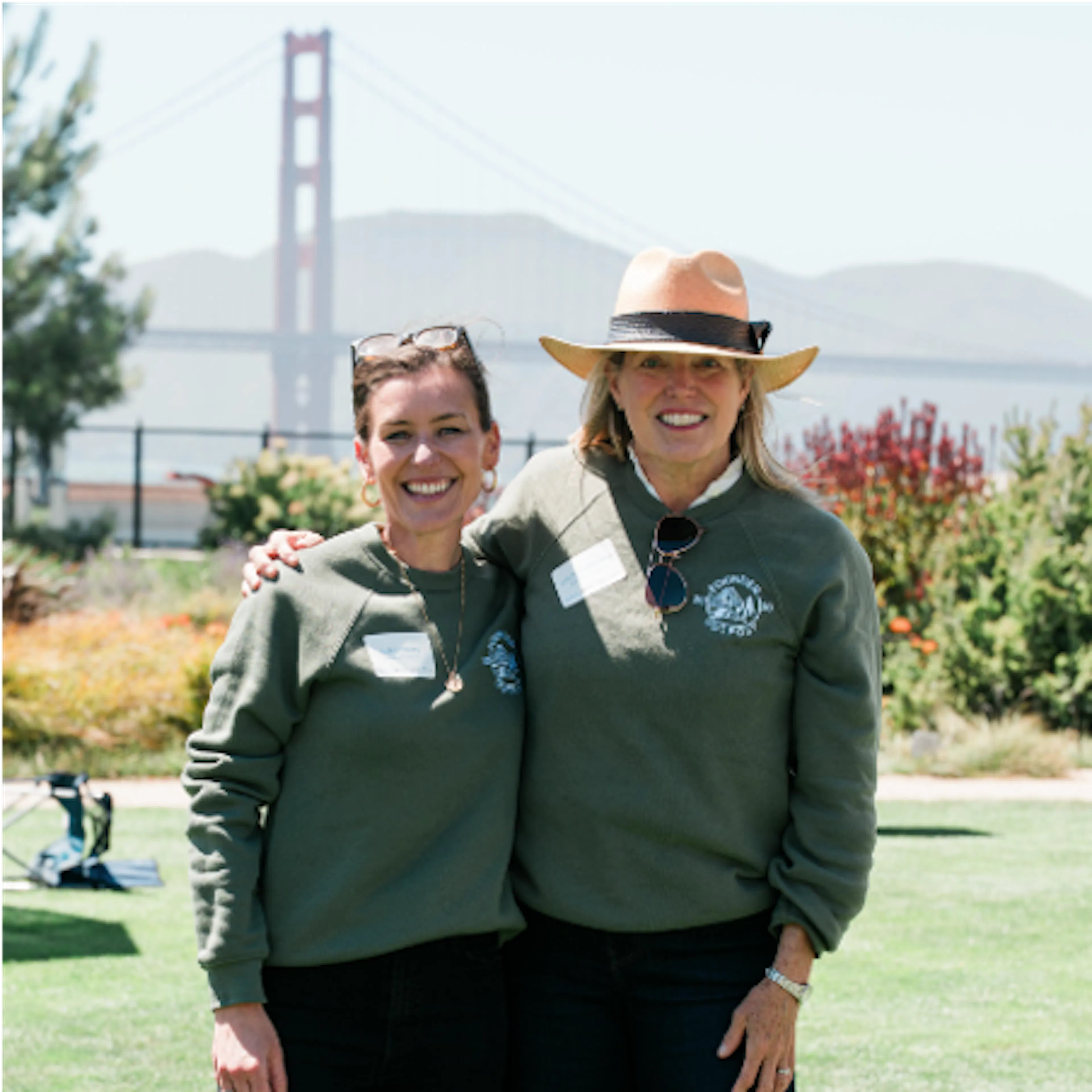 Two Breakout Ventures community members outdoors near the Golden Gate Bridge