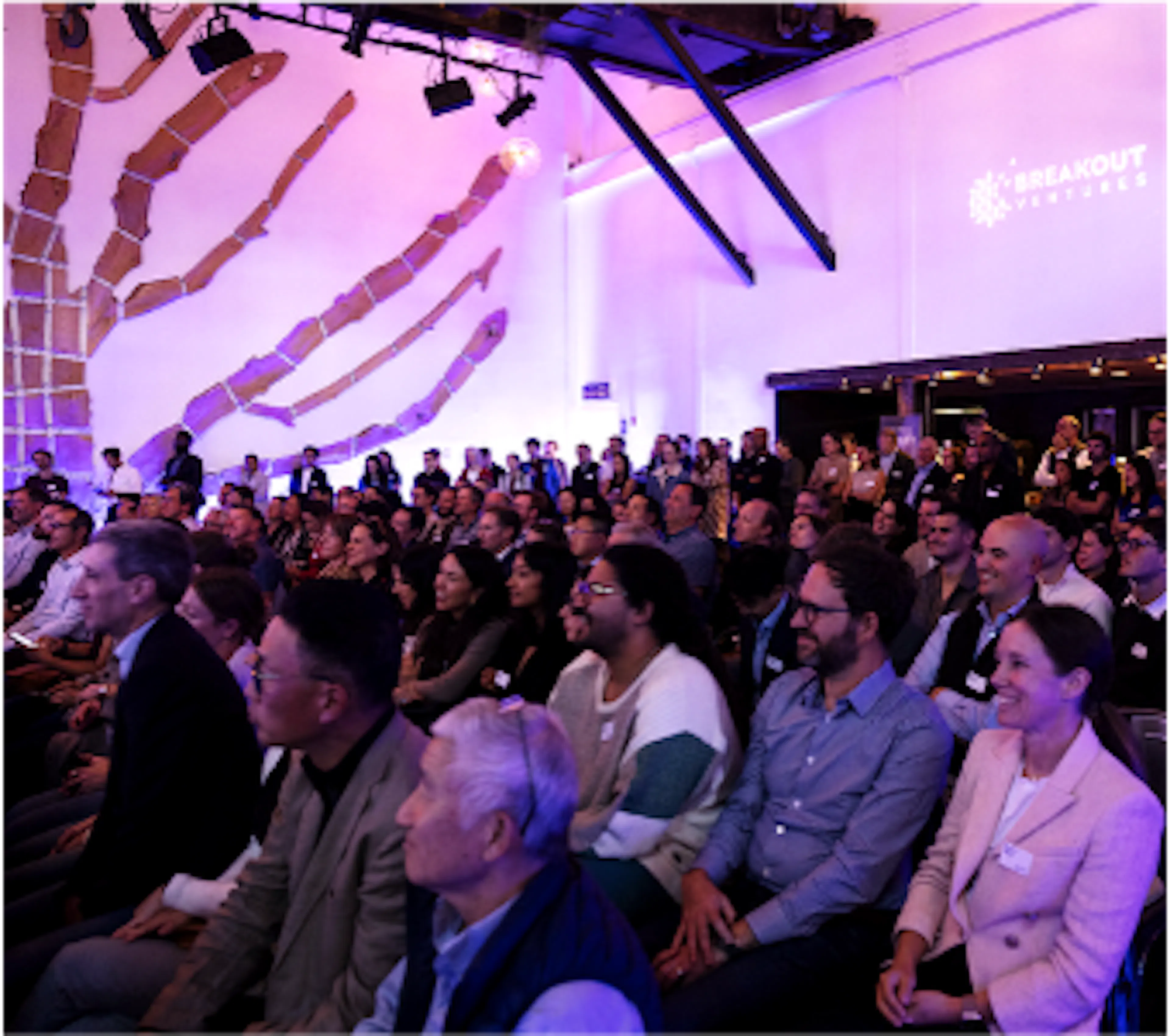 An audience attending a Breakout Ventures community event