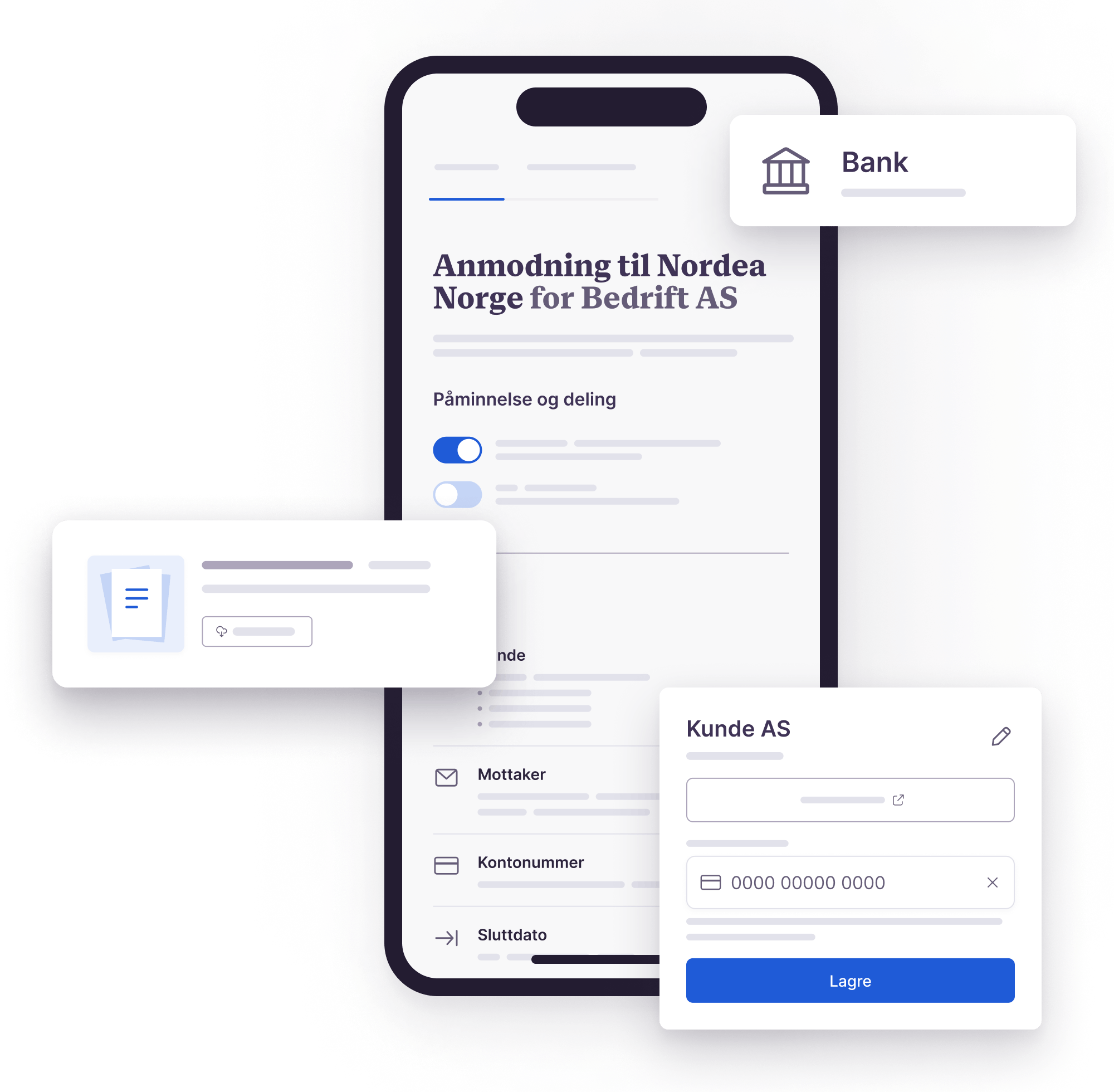 Bilde viser en mobil, med anmodningsinformasjon for Nordea Norge.