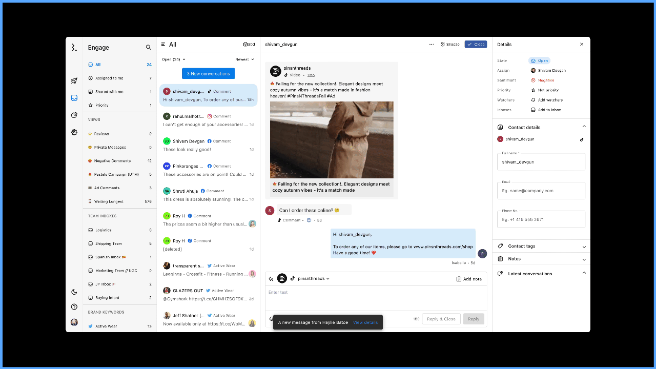 Animated GIF Showing Statusbrew Social Media Engagement Inbox