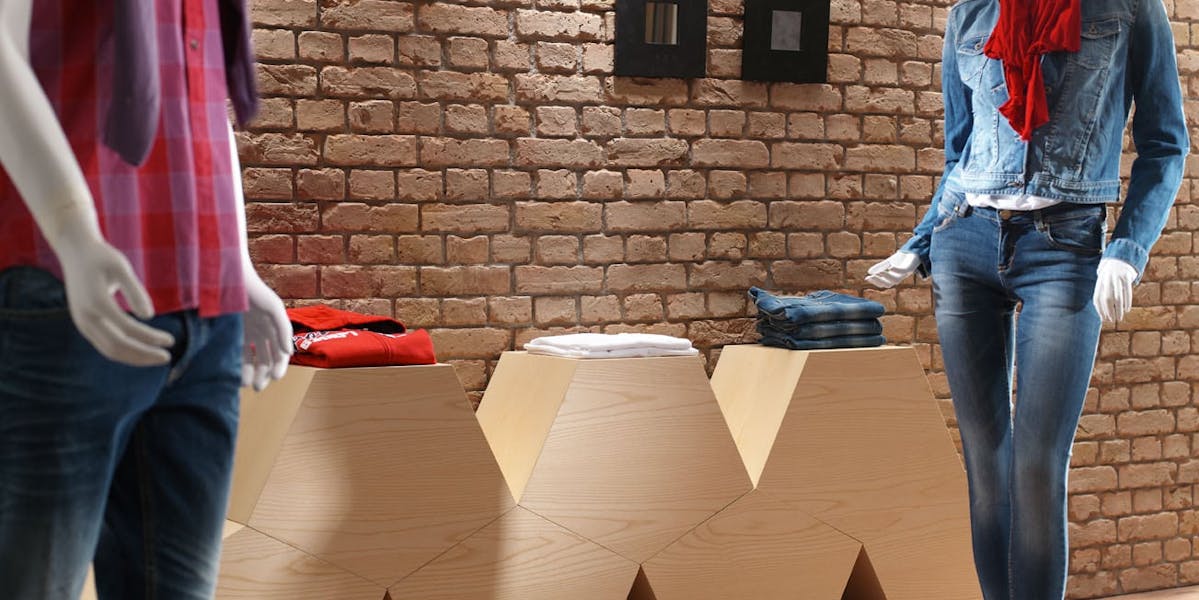 Composite brick panels in use inside a contemporary clothing shop
