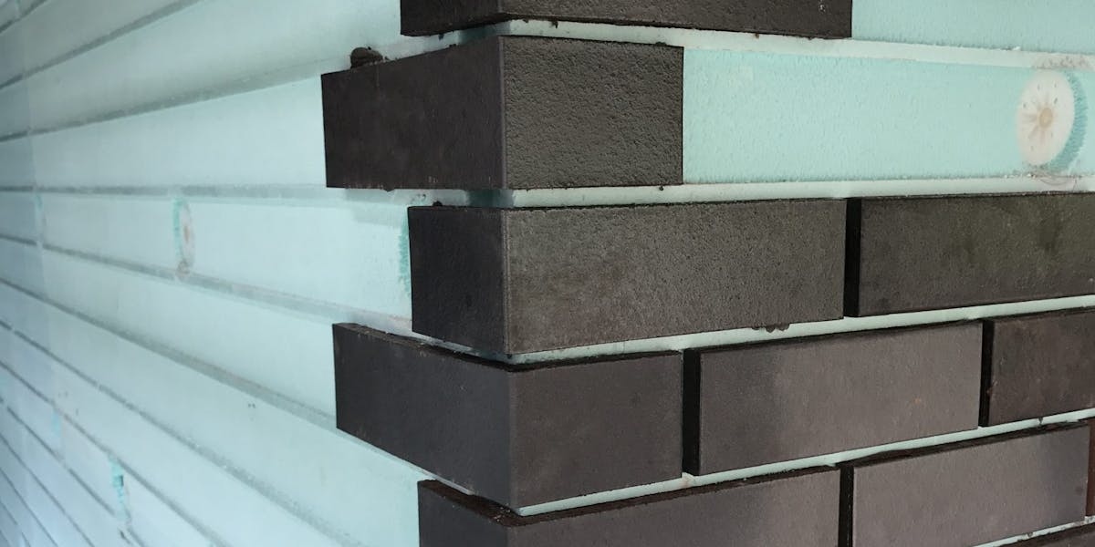 Candiwall system in progress work. Shows a clear view of the lines for setting brick slips
