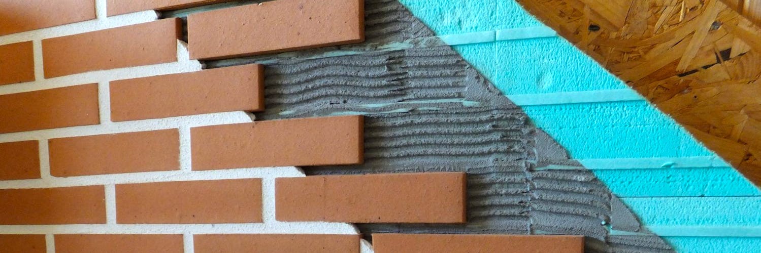 Cross section display of brick cladding, substrates and Candiwall system