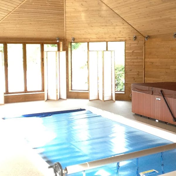 Pool house interior clad in Thermowood