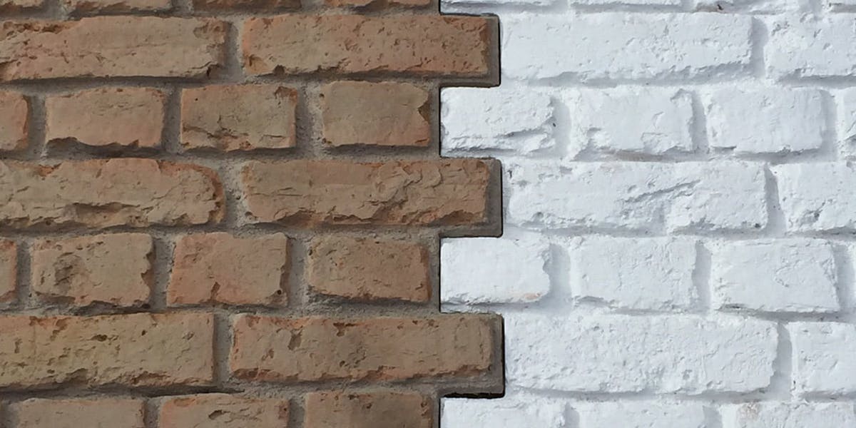 Different colour composite brick panels illustrating the interlocking nature