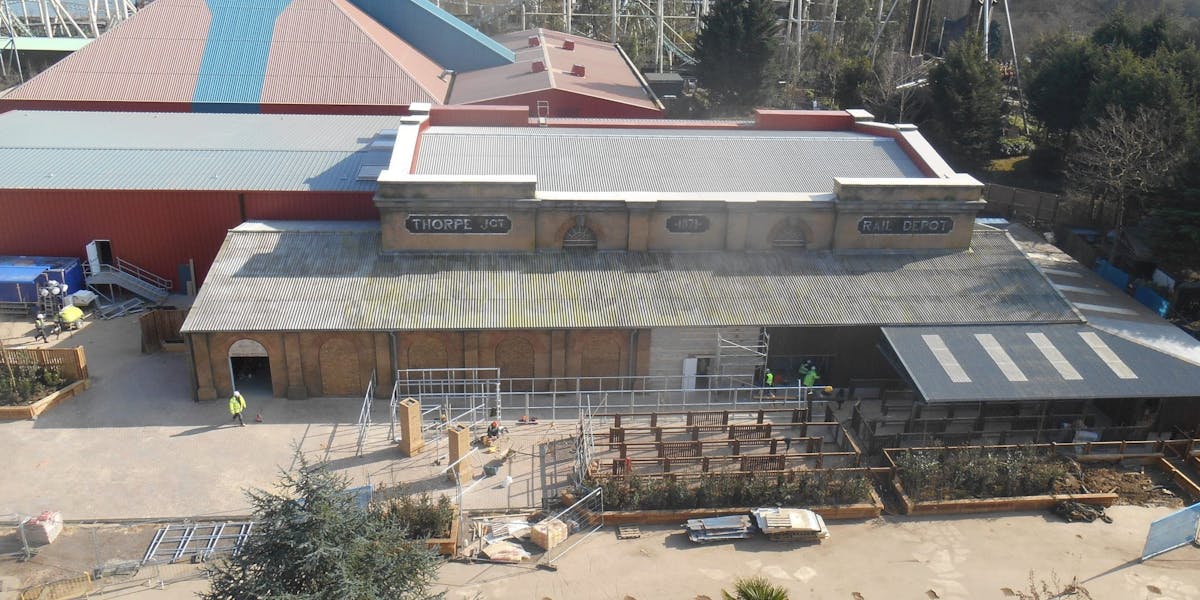 Aerial view of the Thorpe park ghost train ride under construction