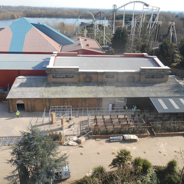 Aerial view of the Thorpe park ghost train ride under construction