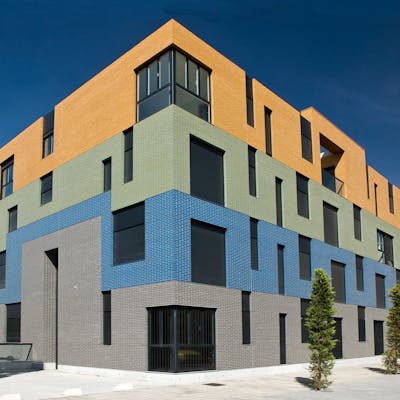 Striking commercial building with Omega facing brick in a variety of colours