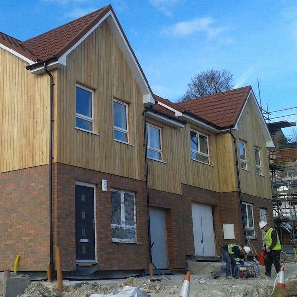 Houses in construction featuring brick slip cladding using the Candiwall system