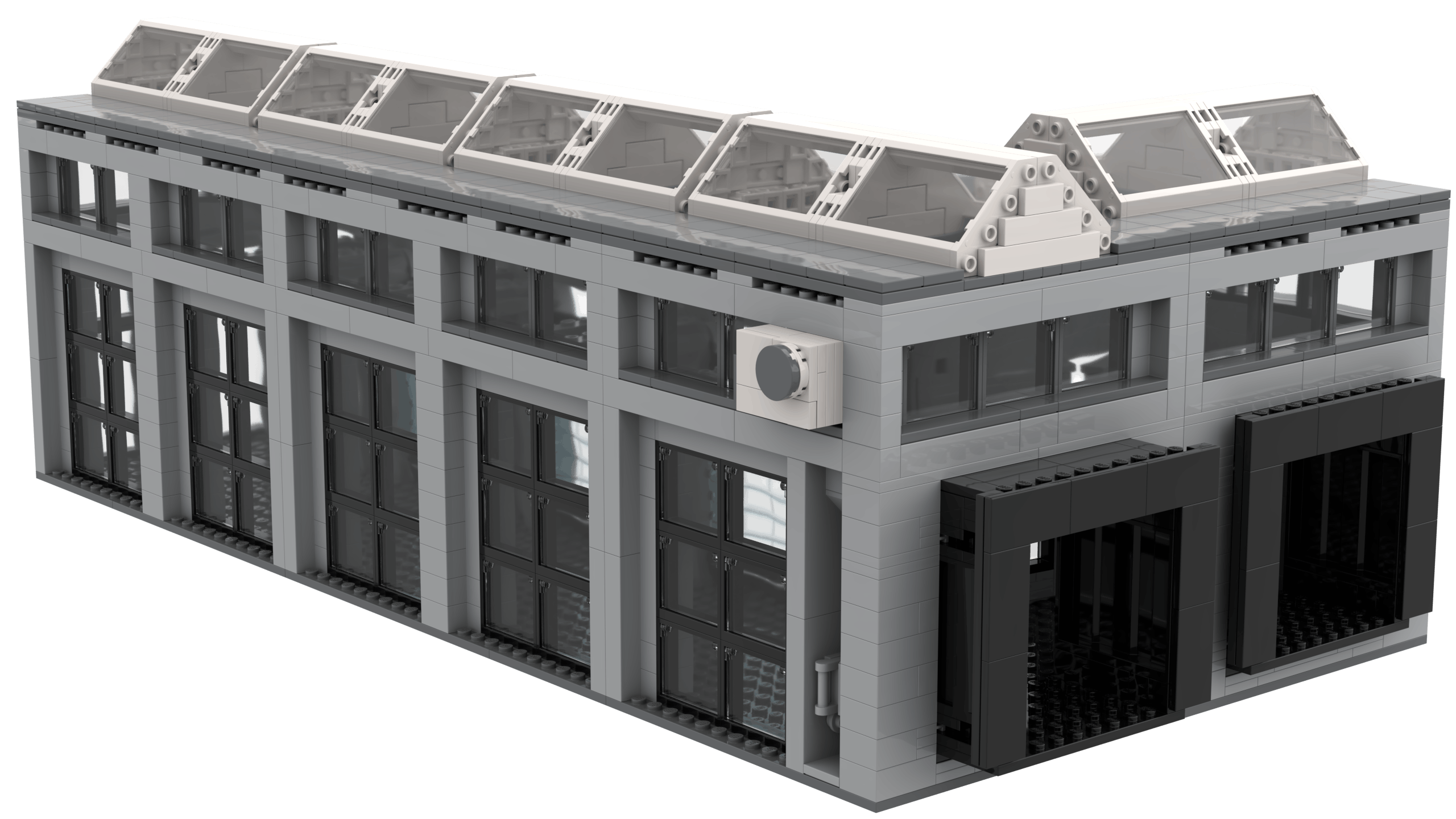 3D render of the backside of the Logistics Terminal MOC. Rendered using Stud.io.