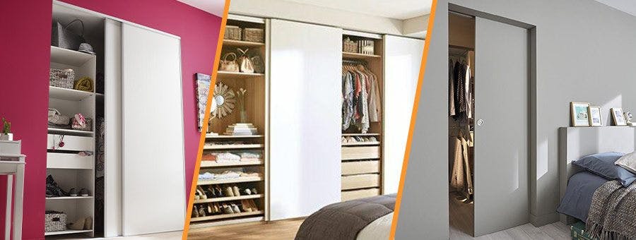 Portes de dressing coulissantes simples, en applique et à galandage