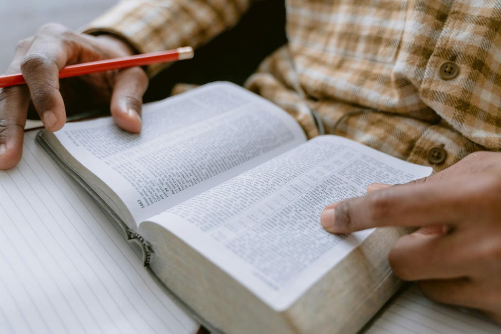 Photo by Tima Miroshnichenko: https://www.pexels.com/photo/person-holding-a-pencil-while-reading-book-6860381/