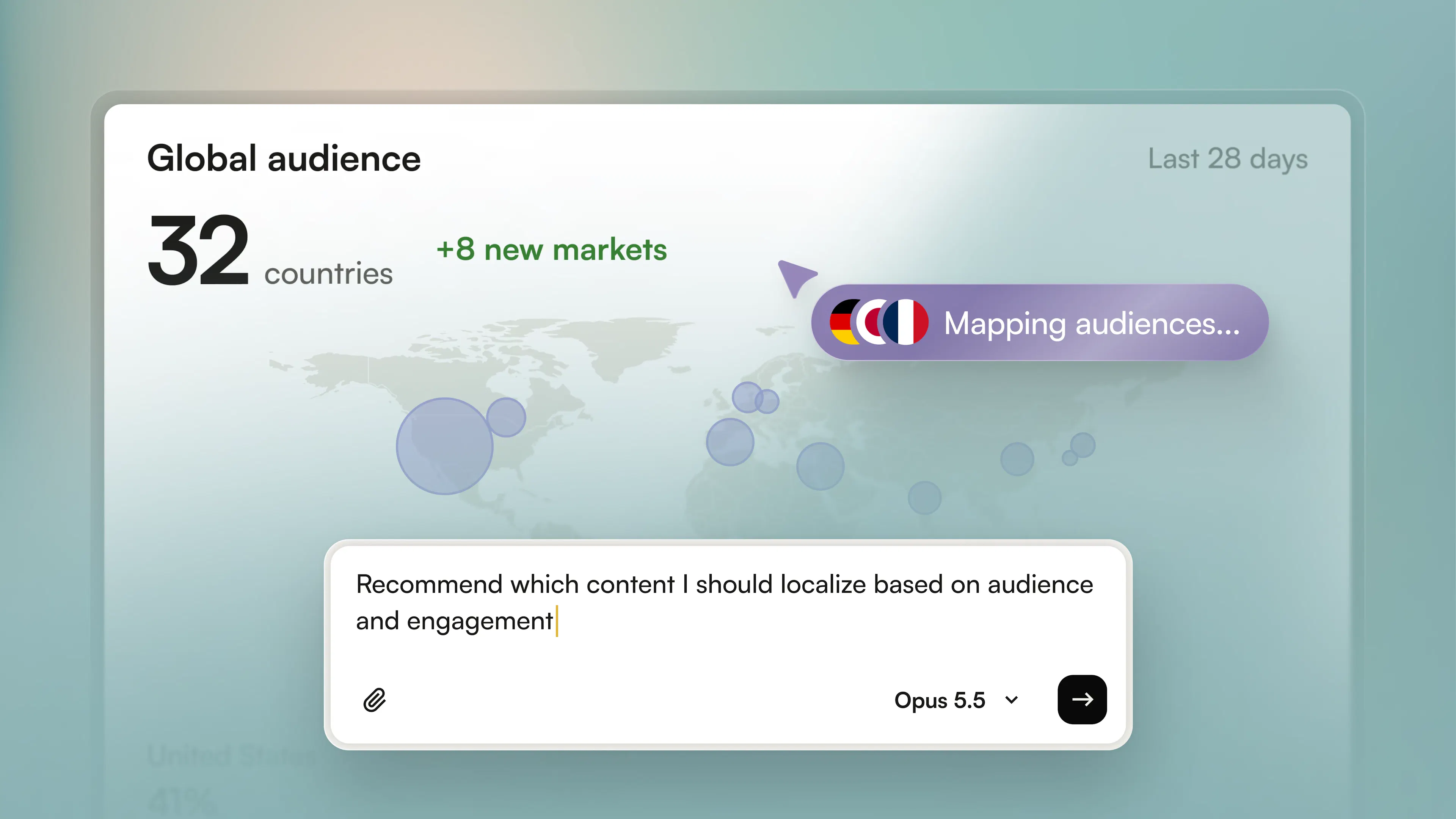 Agentic Hub analyzing a global audience across 32 countries to recommend content to localize
