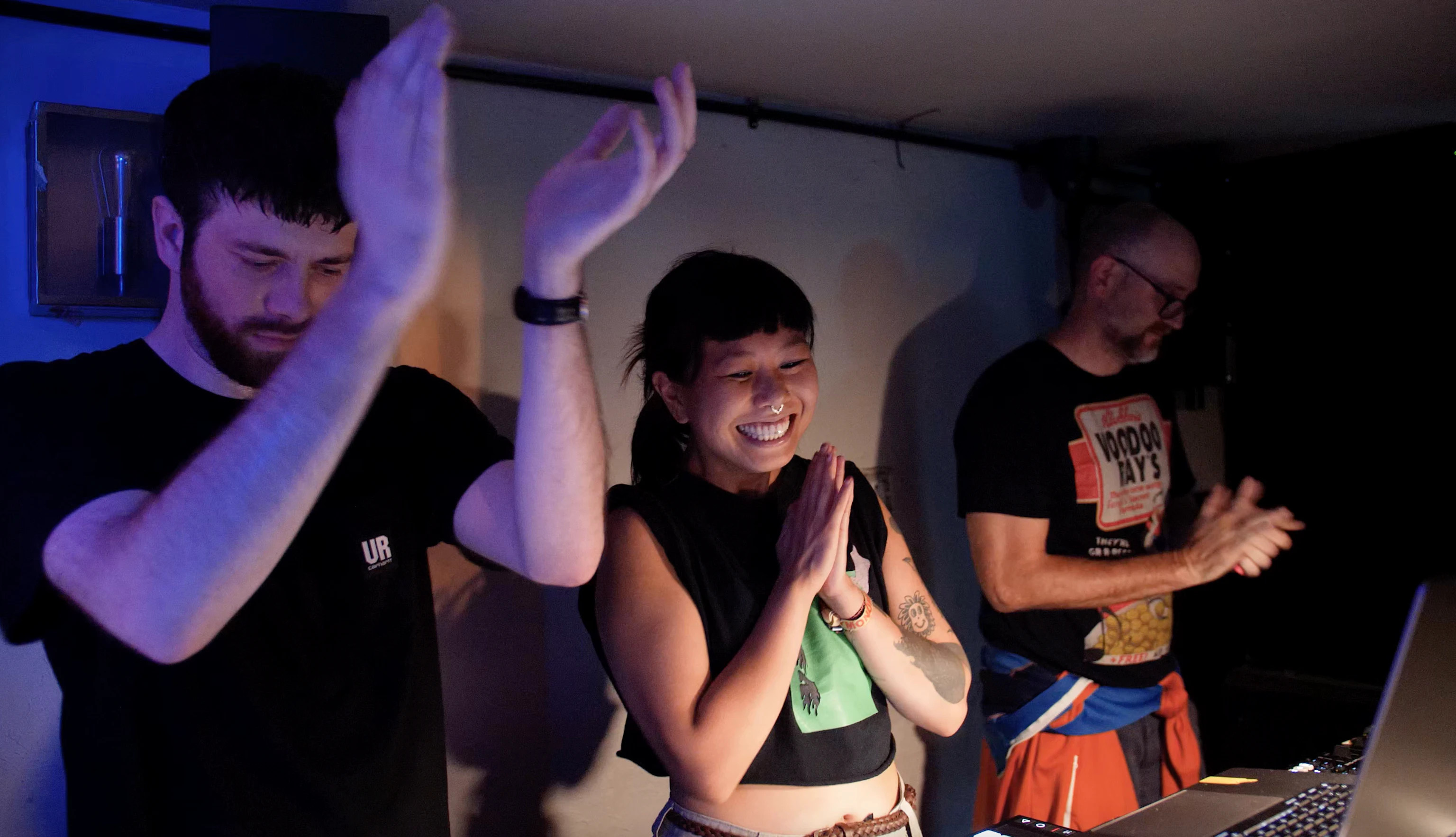 All Trades and Prieste5s debuting their commissioned work at Eastern Bloc. Both of them are applauding.