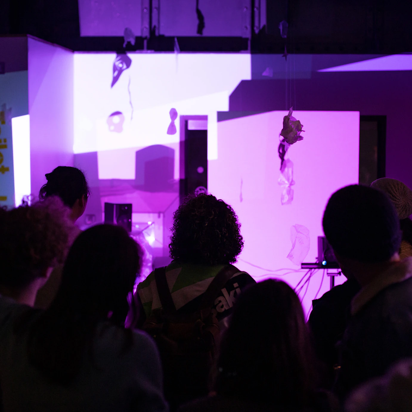 Audience members looking at the Self, Sense, Space installation.