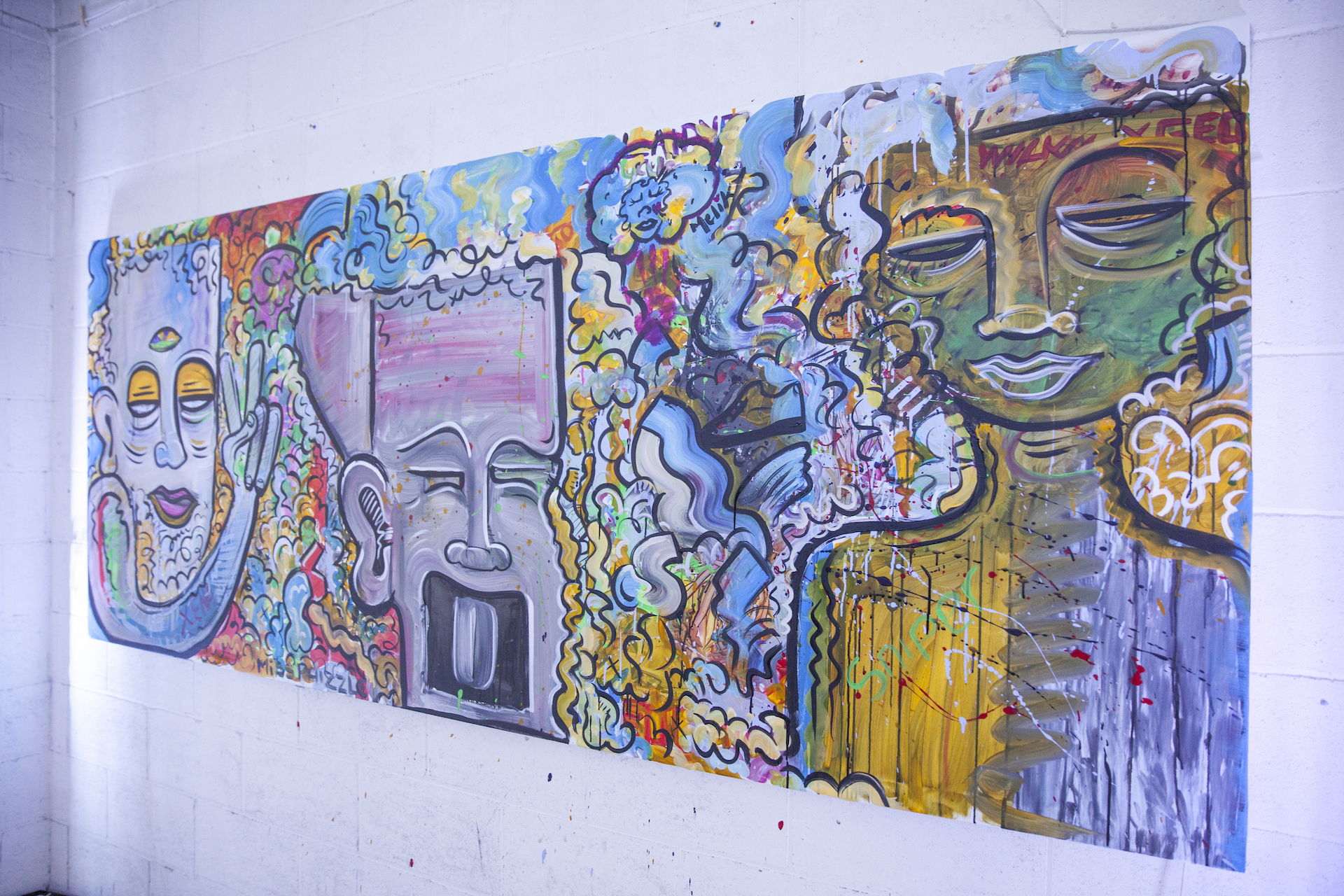 A large colourful graffiti mural.