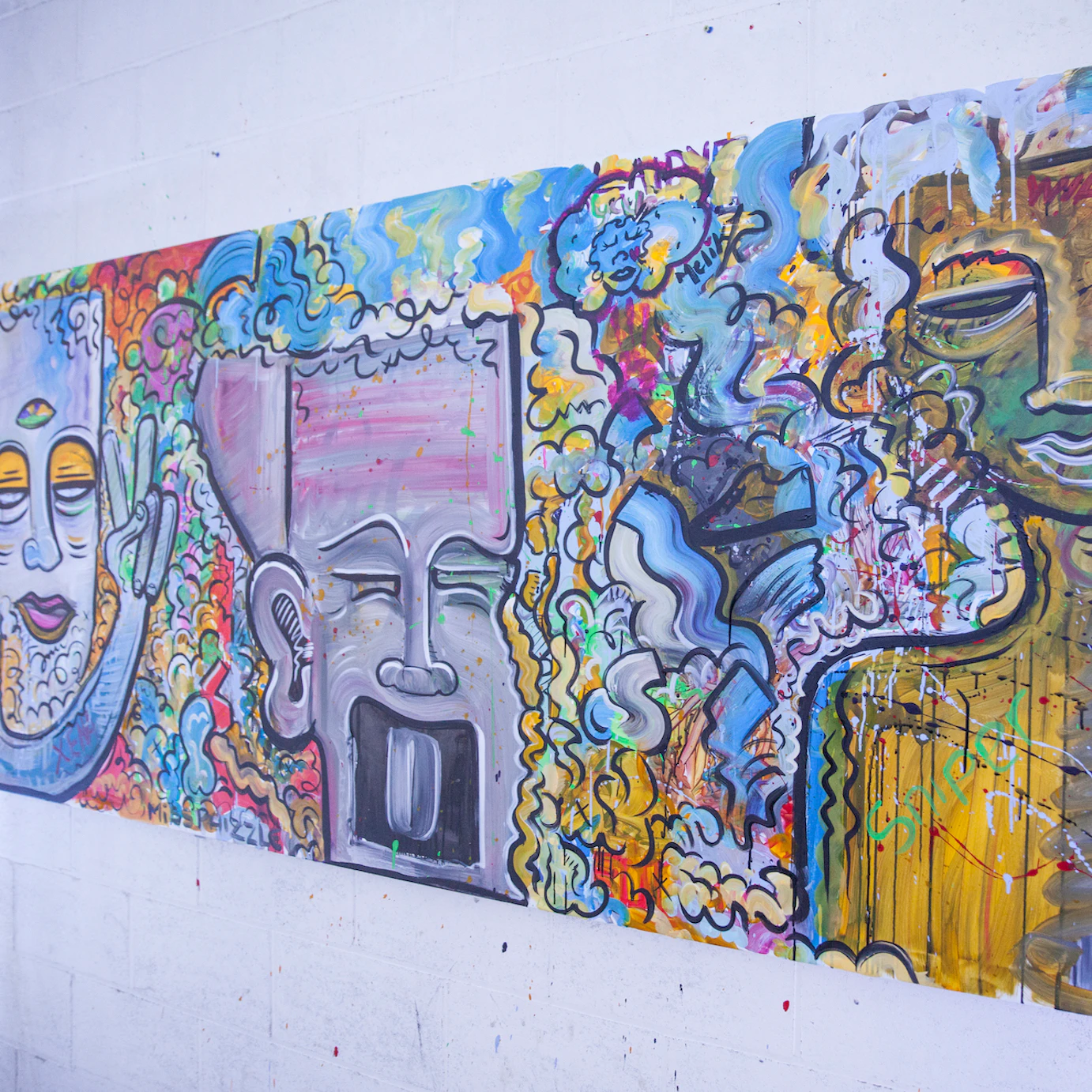 A large colourful graffiti mural.