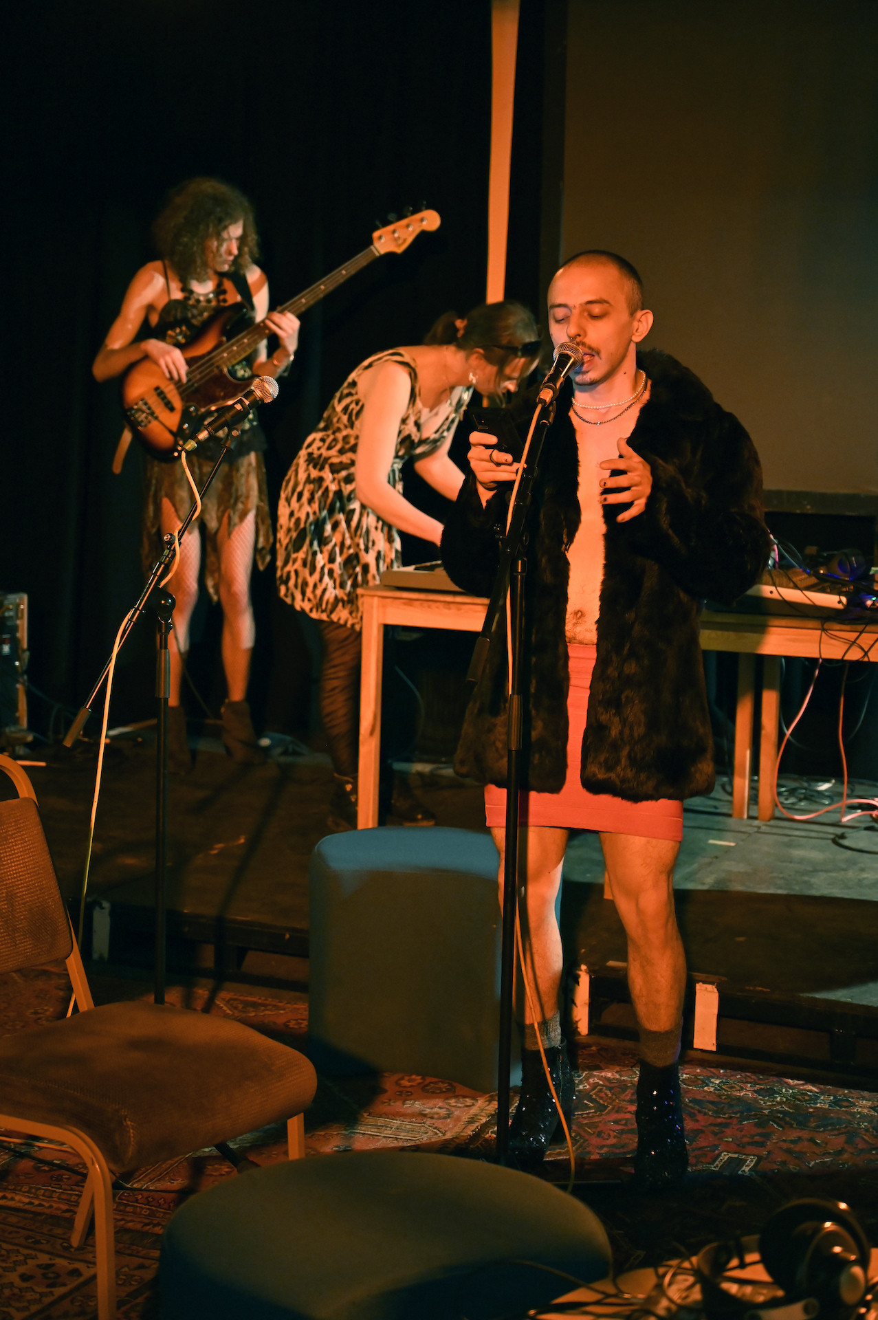 Residency artists rehearsing for the performance at Star & Shadow Cinema.