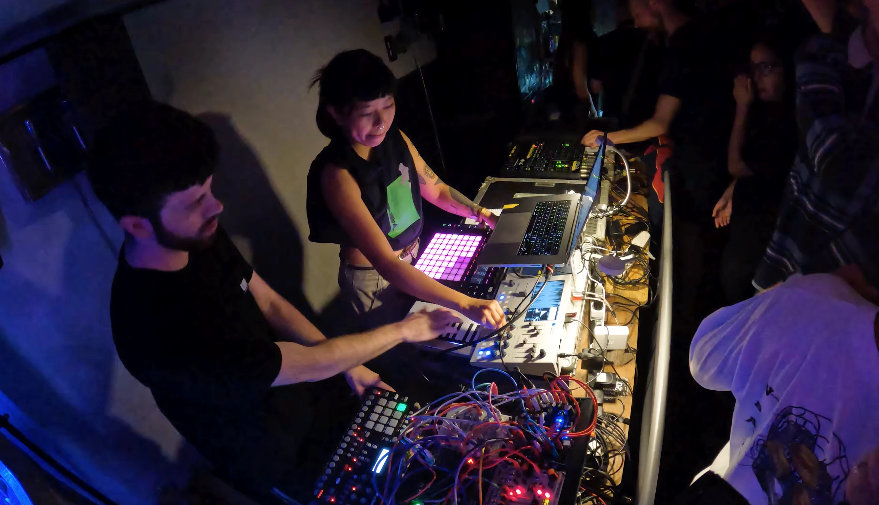 A birds eye view shot of All Trades and Prieste5s performing their set live at Eastern Bloc Records.