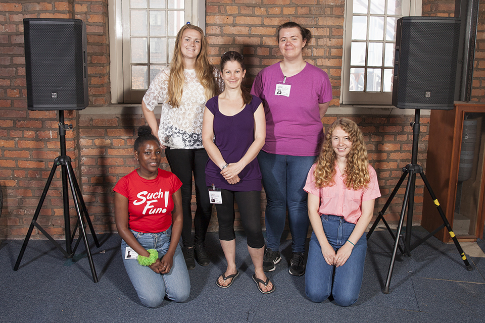 A group shot of Speth and the four sound engineers.