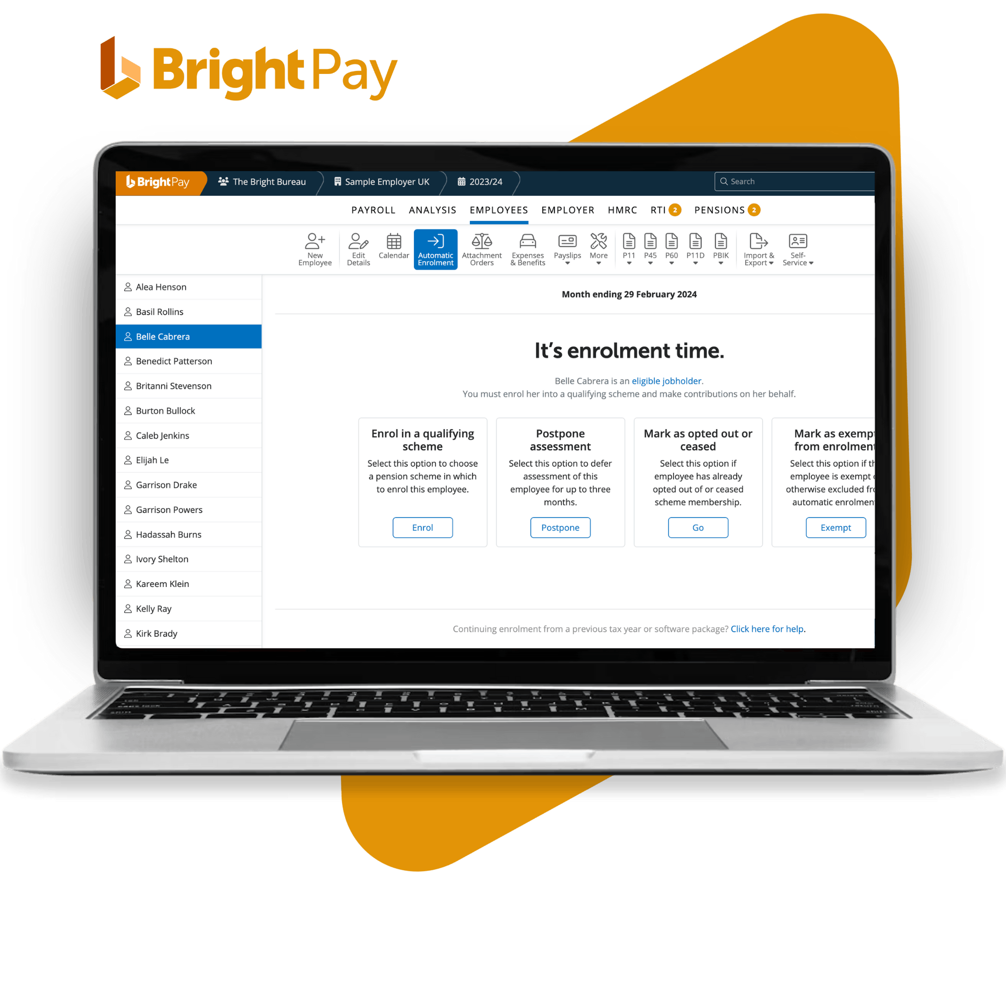 BrightPay online screenshot of pension enrollment
