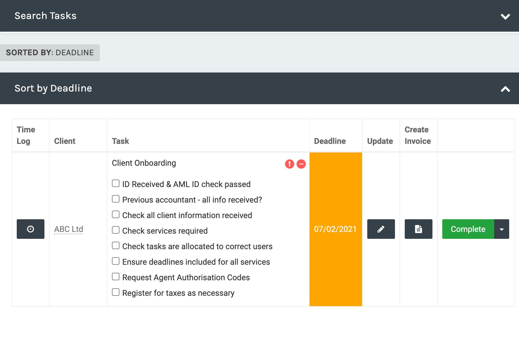 screenshot accountancy Task Management brightmanager
