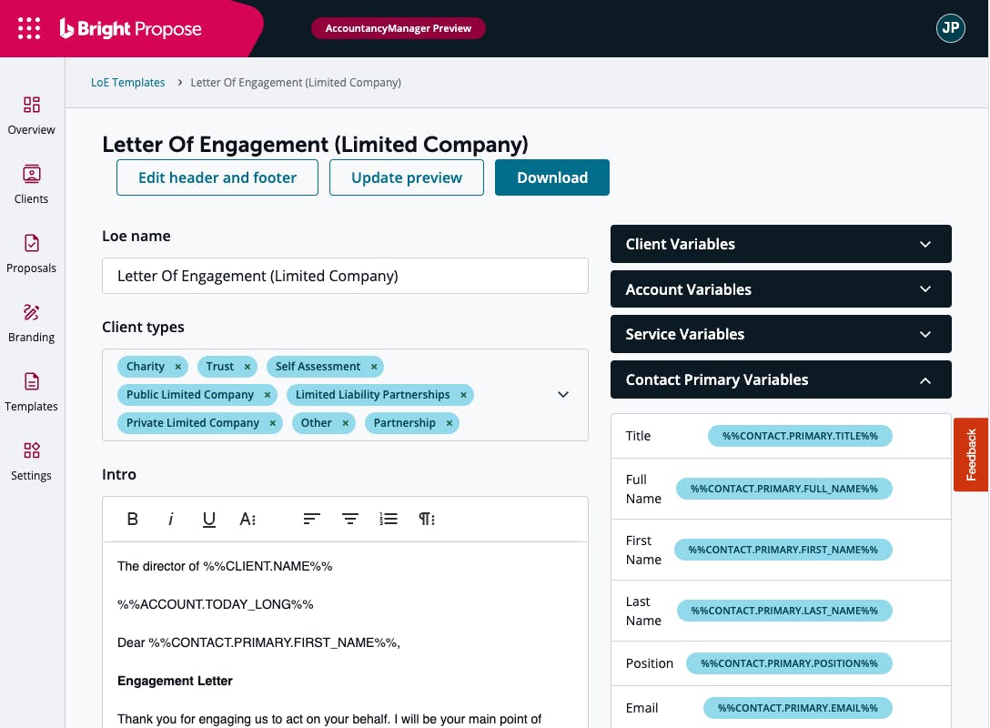 customisable proposals software for accountants brightpropose screenshot