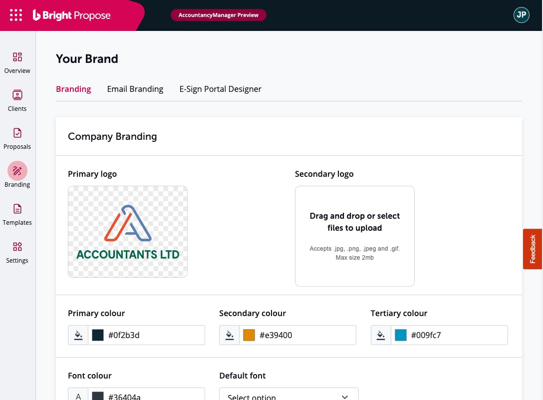 professional branding software for accountants brightpropose screenshot