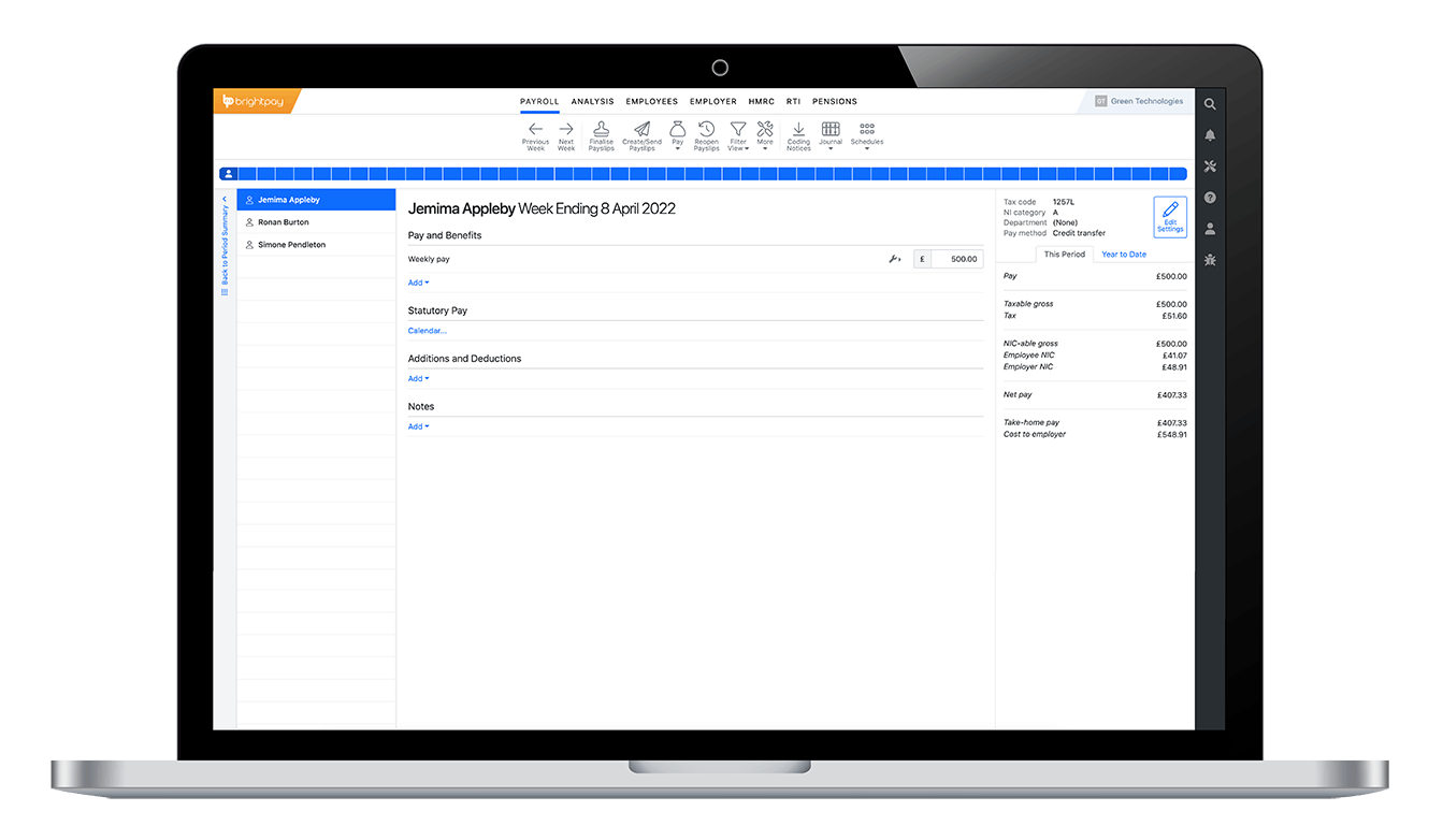 BrightPay Cloud Screen