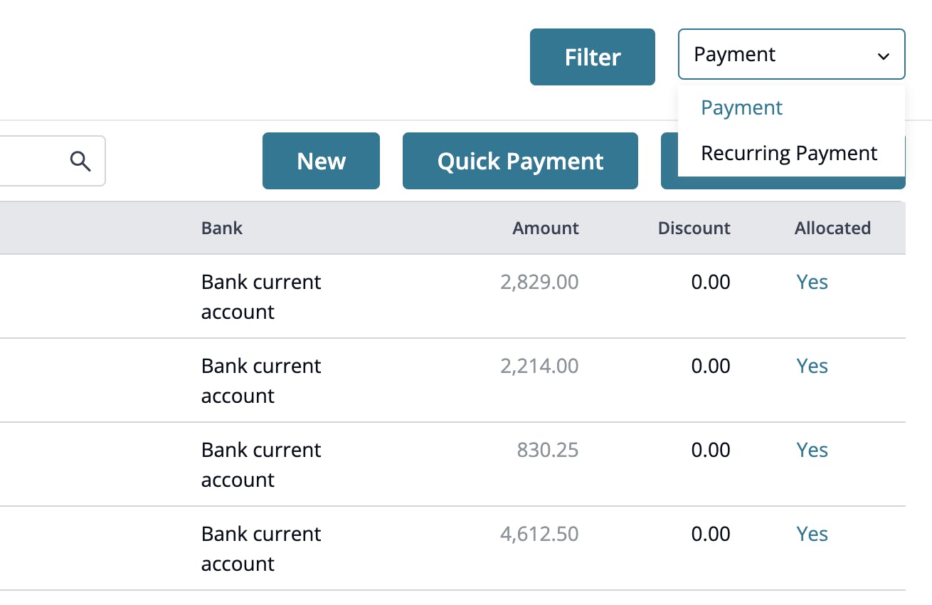 Online payments recurring payments and bank statements