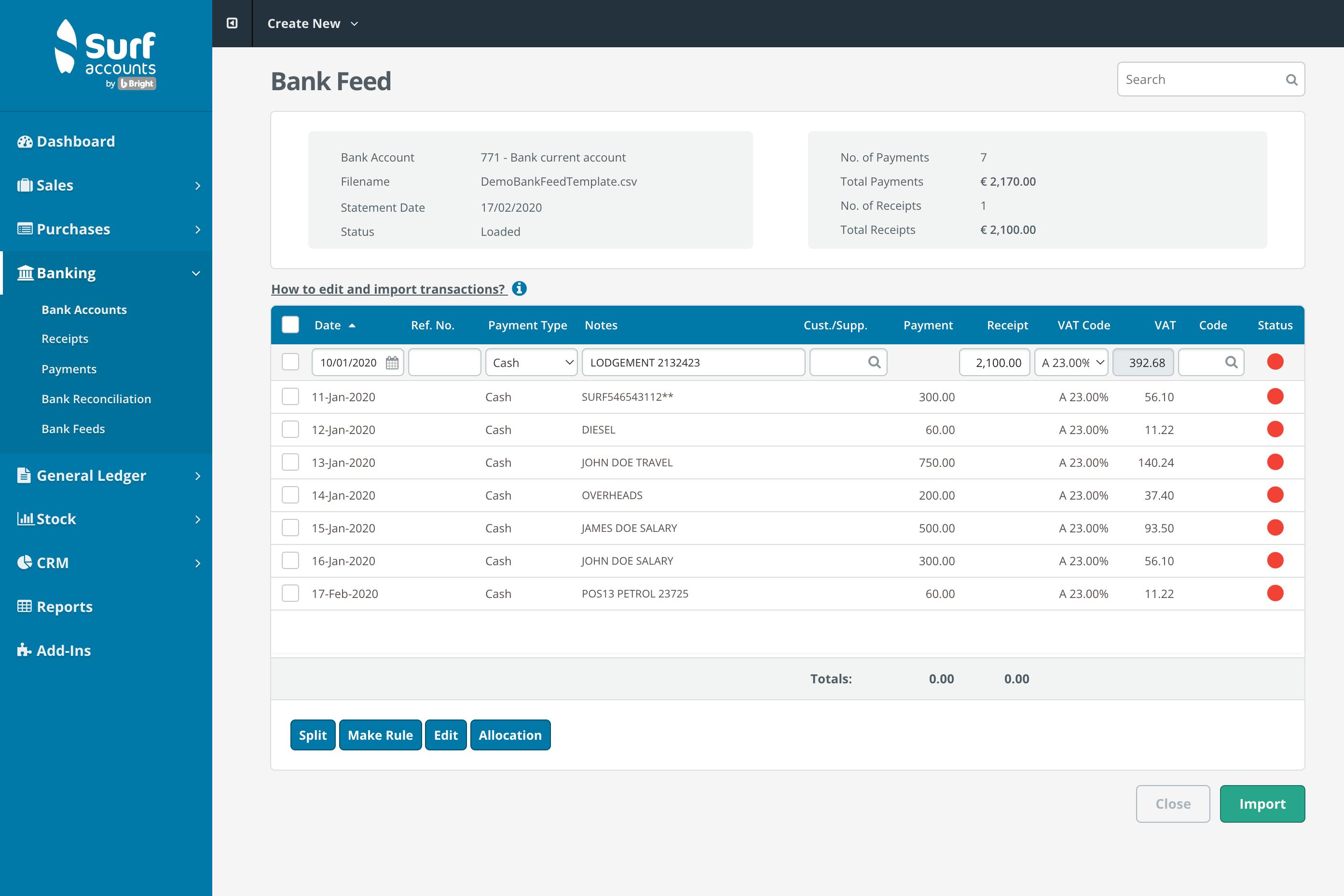 Surf Accounts Bank Reconciliation