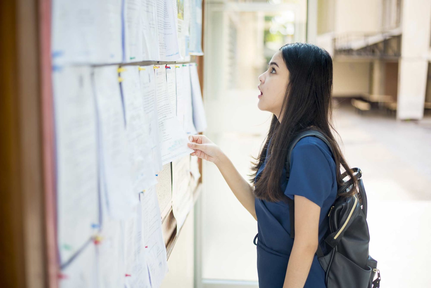 Student checking the results board