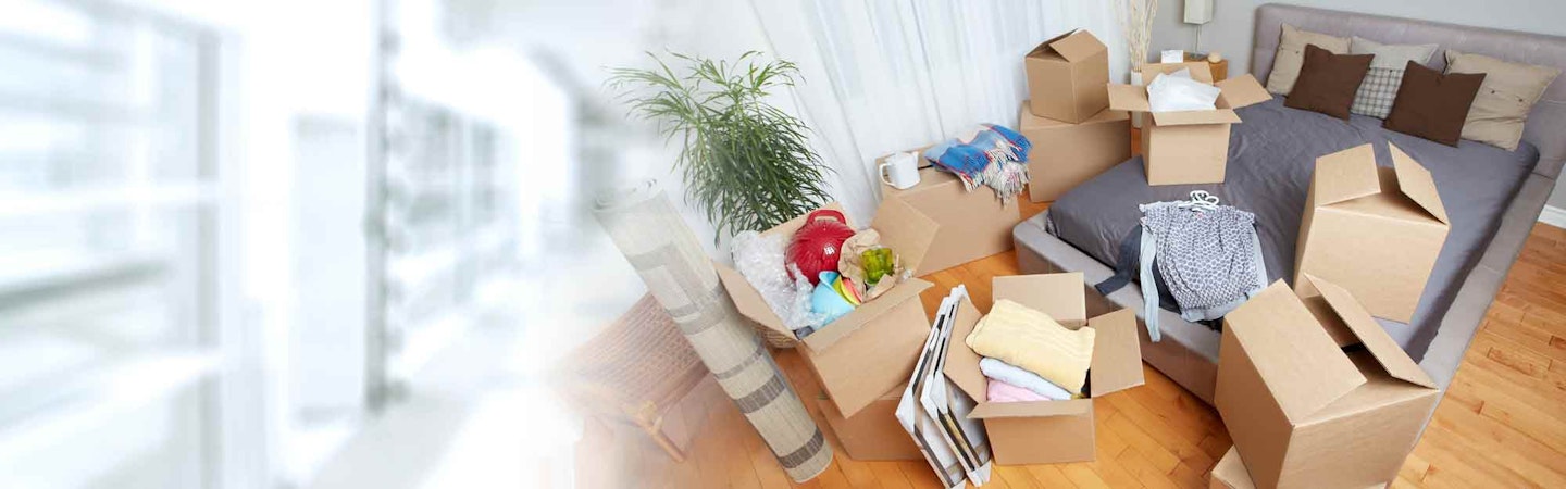 room with packing cases 