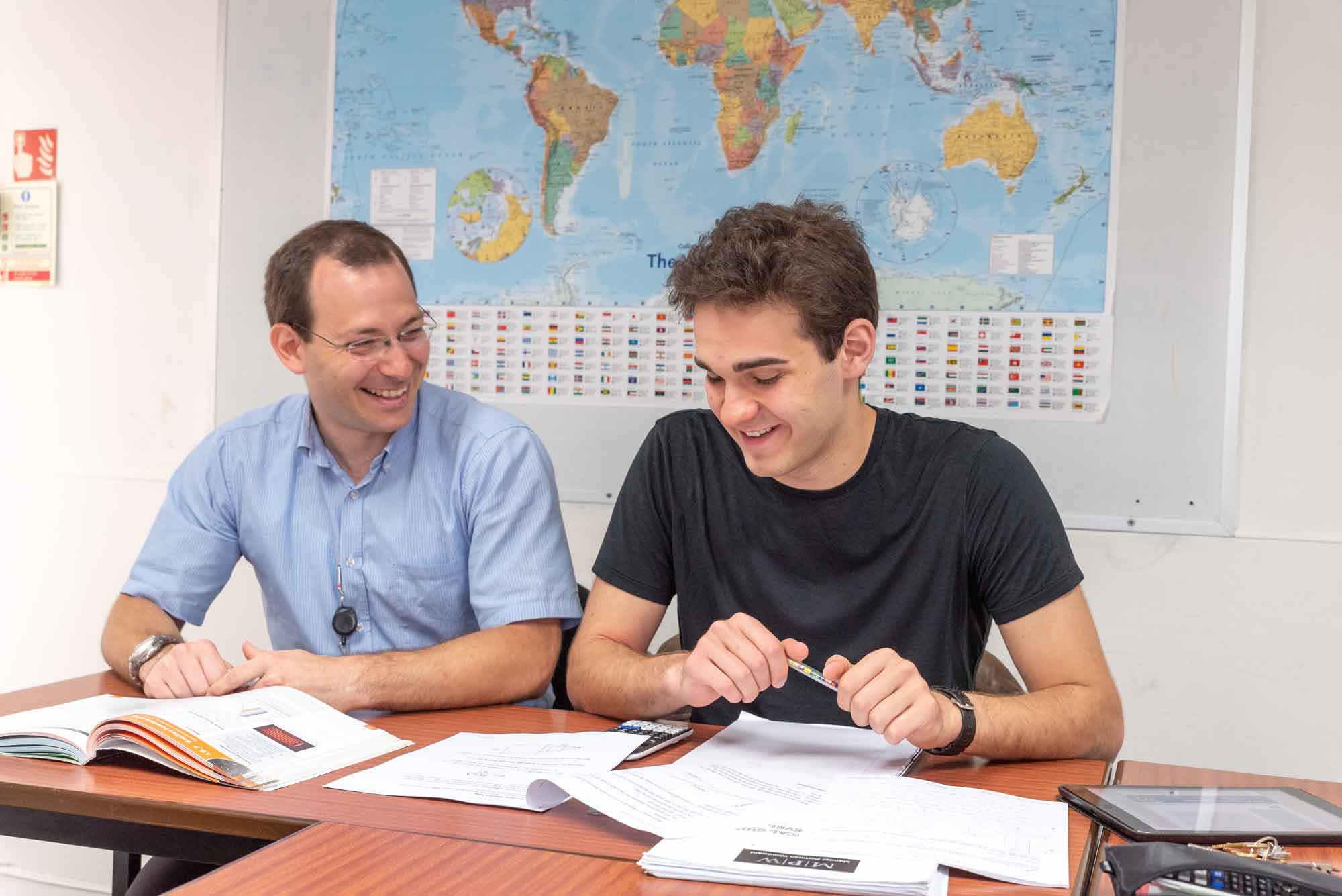 Student and teacher in classroom