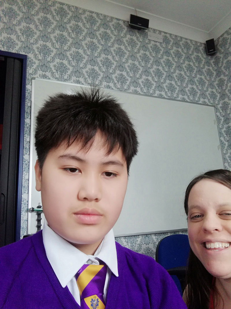 Rebecca Warboys and Bright World student 