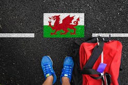 welsh flag with trainers and bag