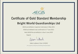 Bright World Guardianships AEGIS certificate 