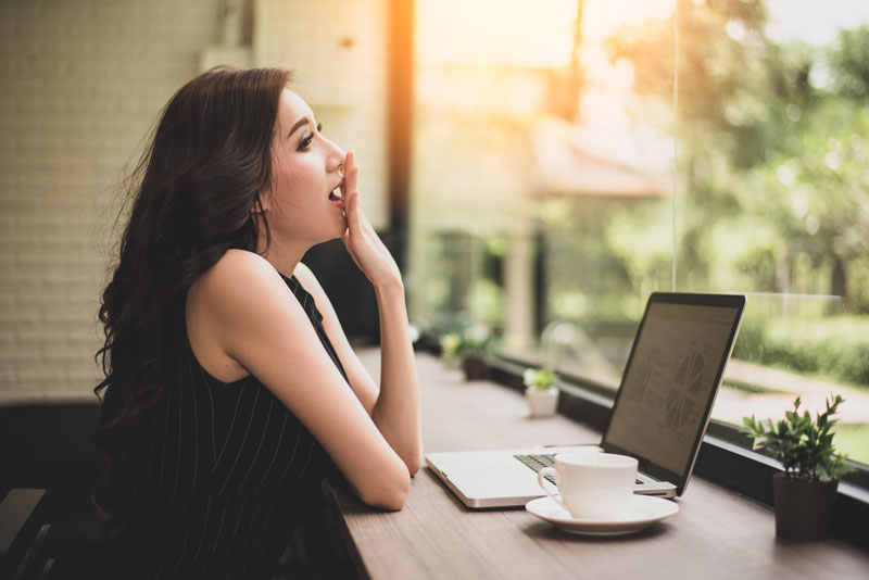 anxious girl at computer