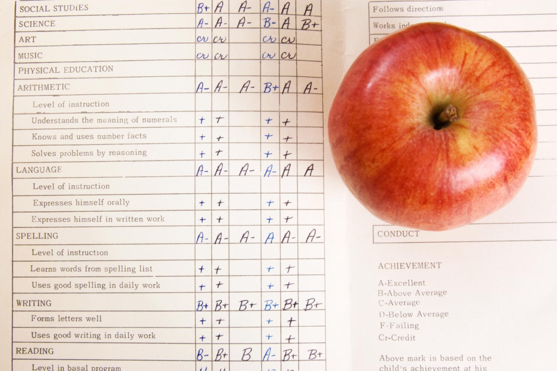 exam paper and apple