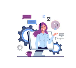 cartoon of a person in. call centre