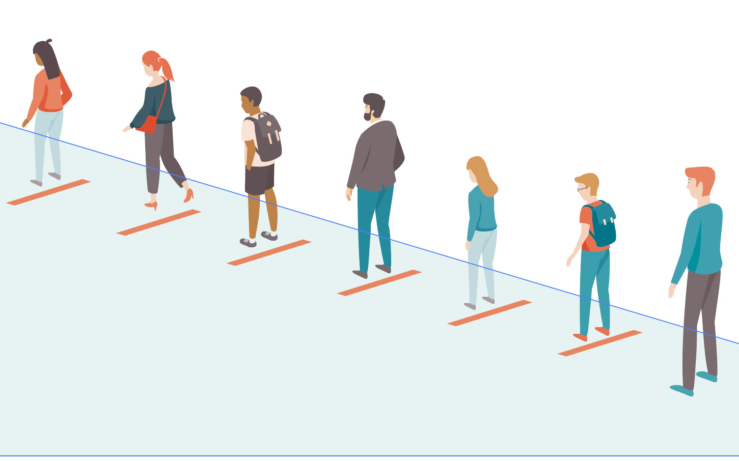 Cartoon of a socially distanced queue