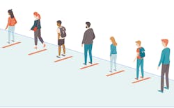 Cartoon of a socially distanced queue