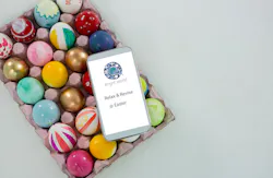 easter eggs painted in a box with mobile phone