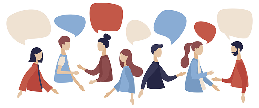 Cartoon people with speech bubbles
